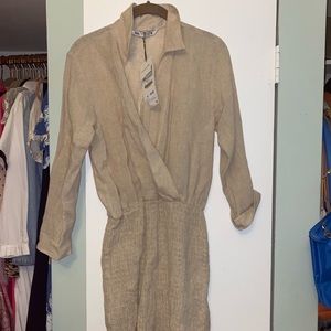 Taupe linen ruched dress from Zara